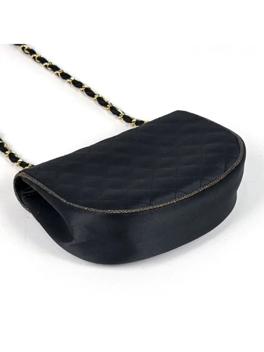 Chanel Shoulder Bag CC Logo Quilted Satin Black